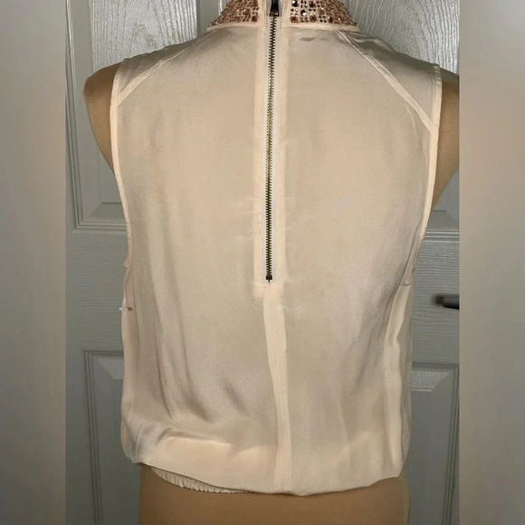 BEBE Sleeveless Jeweled Halter Neck Nude Collar Blouse Small - Picture 7 of 7